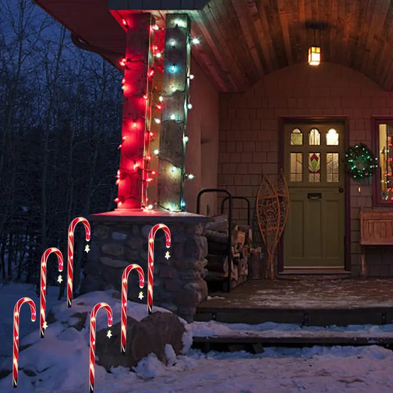 Candy Cane Lights With Stakes Solar Powered LED Stake Lights With Star 1 To 8 LED Stake Lights Floor Lamp With Star Christmas