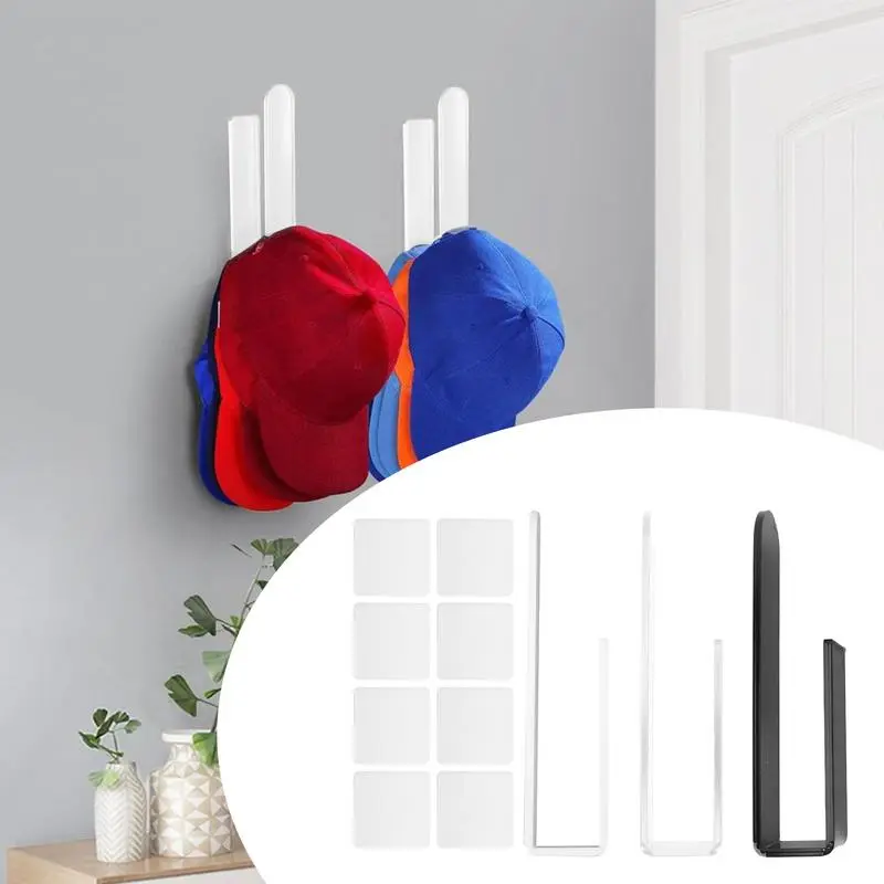 Hat Hooks 4X Adhesive Acrylic Hat Hooks Multi-Purpose Hat Organizer Minimalist Wall Hook For Door Closet Workplace Bedroom