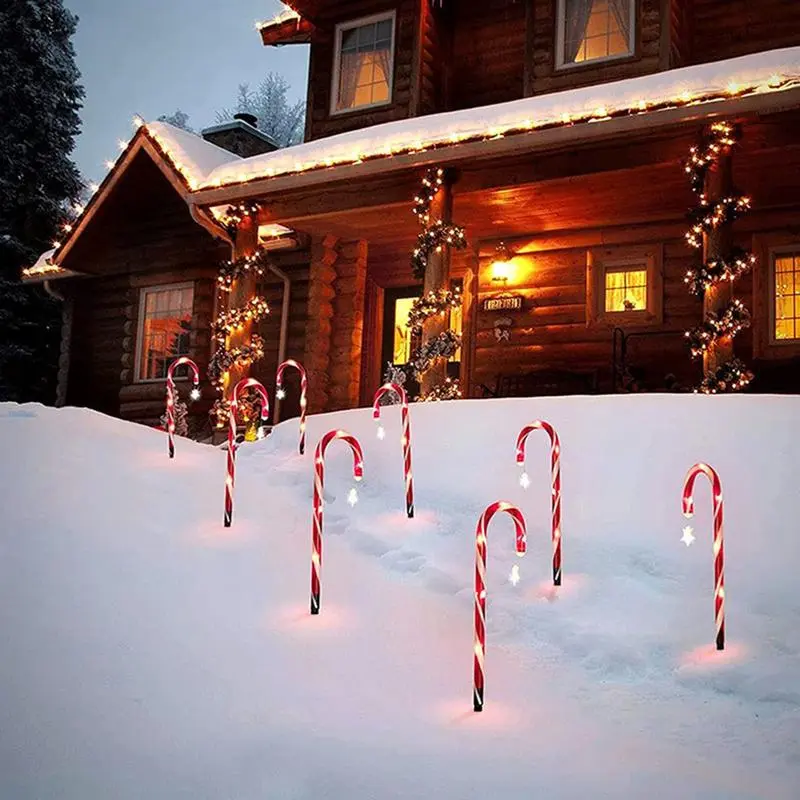 Candy Cane Lights With Stakes Solar Powered LED Stake Lights With Star 1 To 8 LED Stake Lights Floor Lamp With Star Christmas