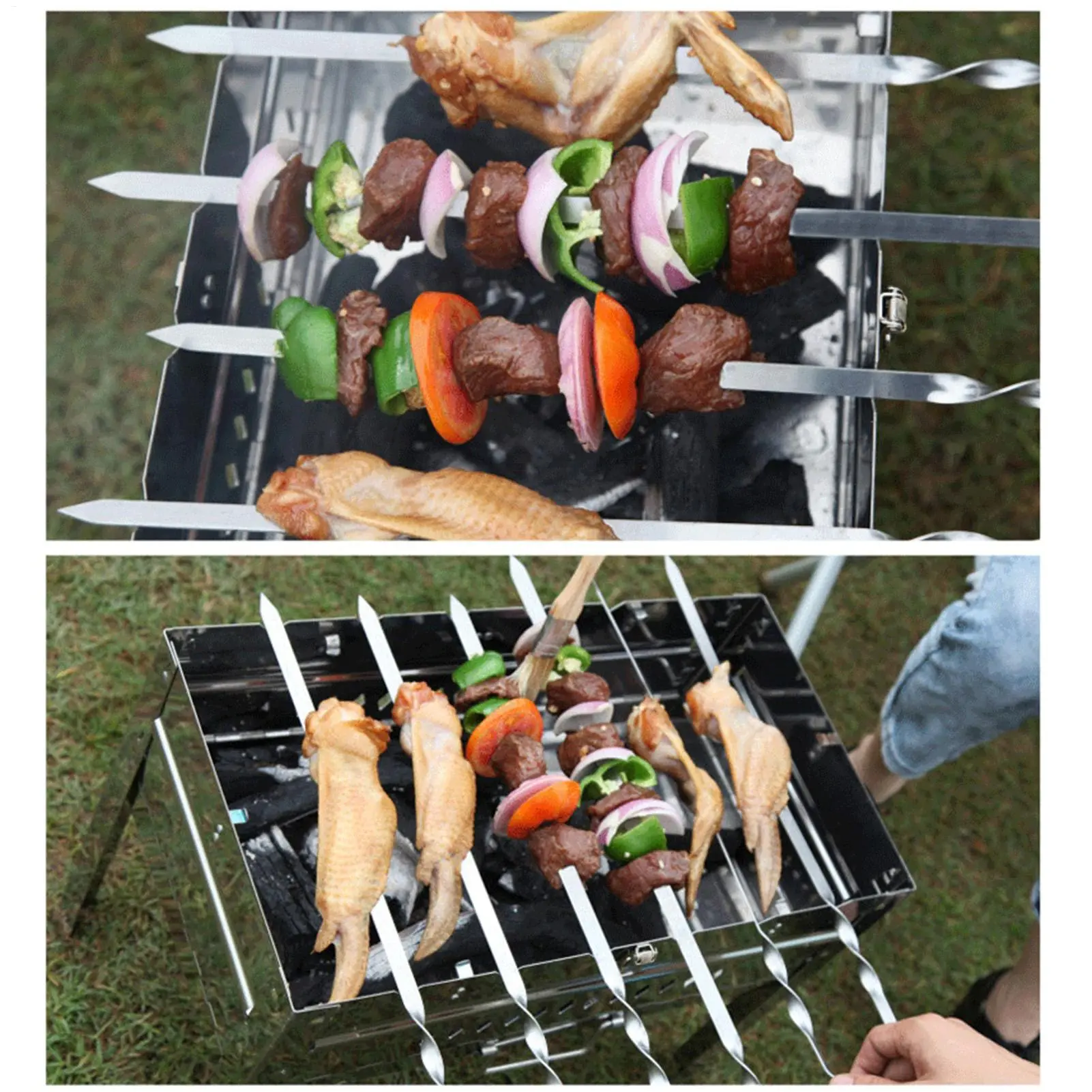 Grilling Skewers Bbq Garden Metal Grilling Skewers 6 Pieces Stainless Steel Long Reusable Flat Bbq Tools For Camping Vegetable