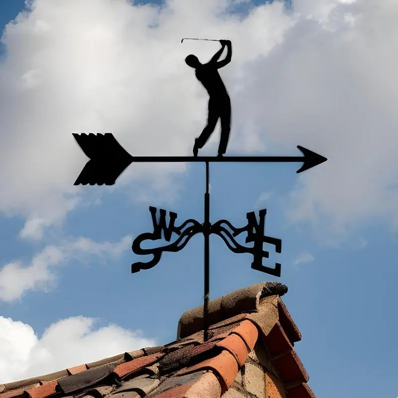 Weather Vanes for Roofs Weather-Resistant Wind Vane Golf Design Direction Indicator Metal Spinner Rust-Proof Roof Mount