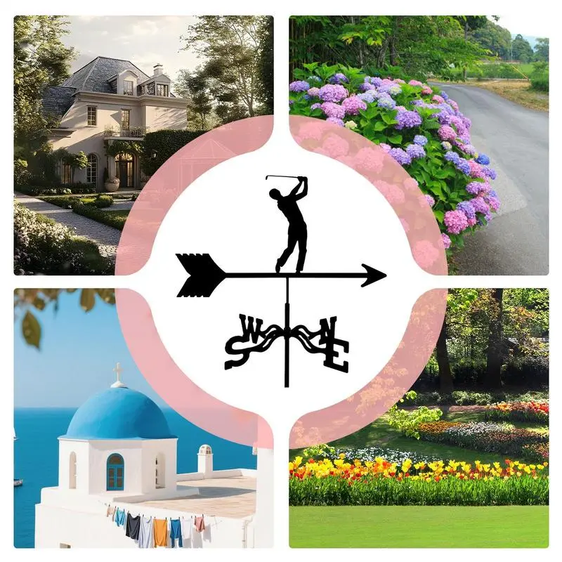 Weather Vanes for Roofs Weather-Resistant Wind Vane Golf Design Direction Indicator Metal Spinner Rust-Proof Roof Mount