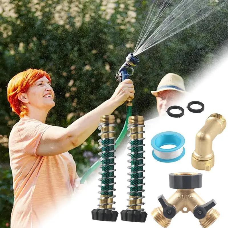Water Hose Splitter Water Splitter With Spring Protector Leak-Proof 2 Way Connector 3/4 Inch Thread Hose Spigot Adapter For