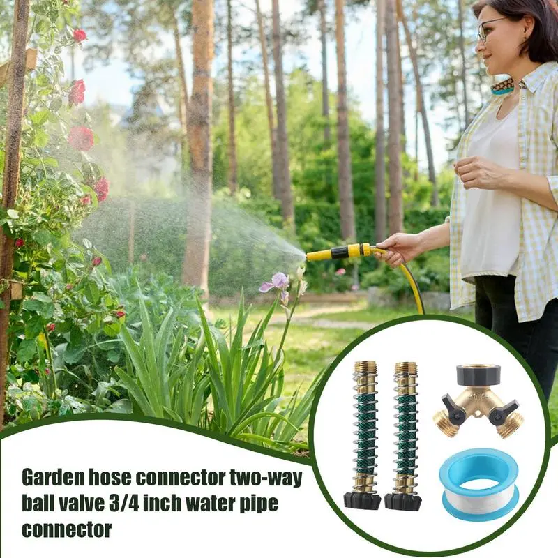 Water Hose Splitter Water Splitter With Spring Protector Leak-Proof 2 Way Connector 3/4 Inch Thread Hose Spigot Adapter For