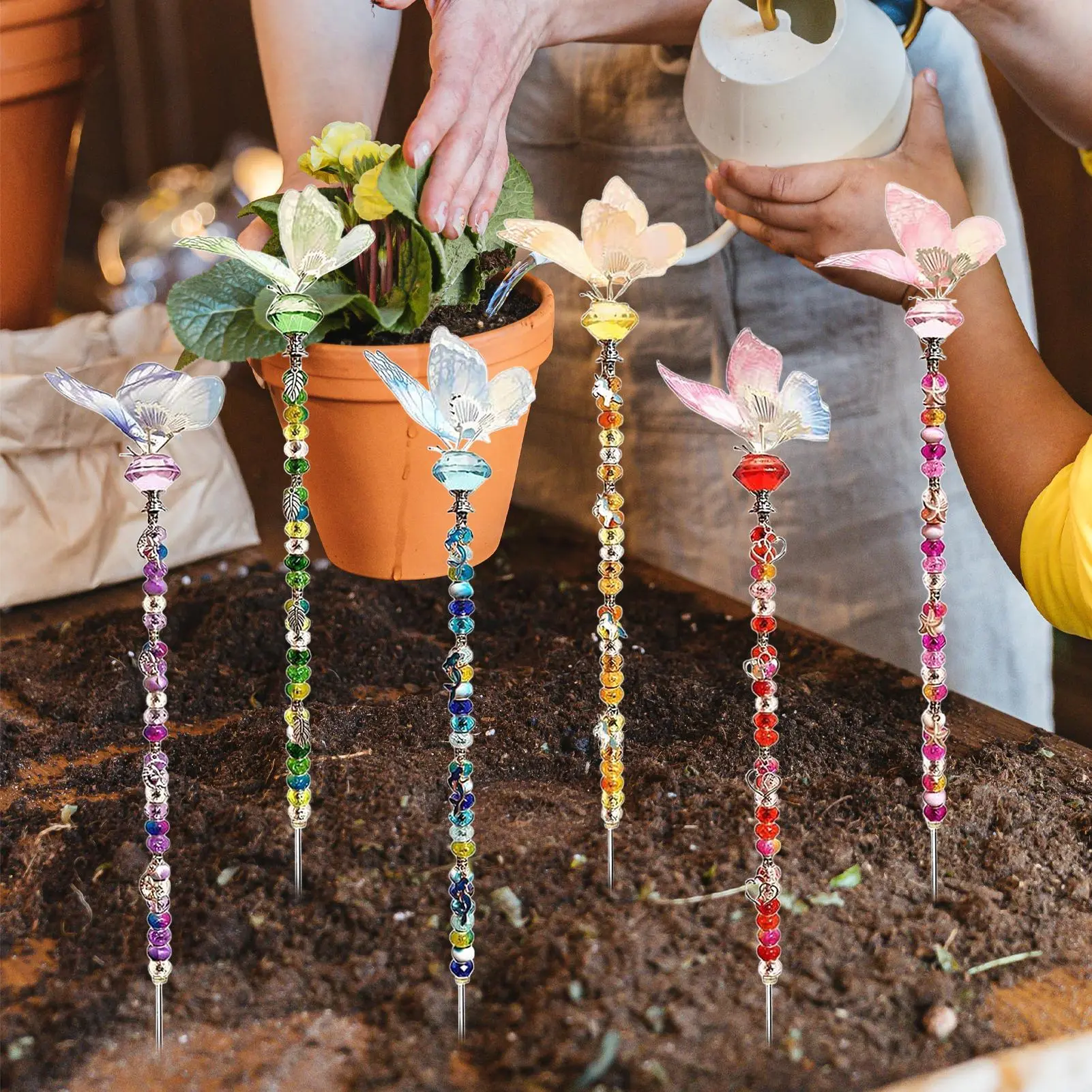 Beaded Garden Stakes Kit Fairy Wand Garden Stake Beads Kits Art Craft Supplies Butterfly Decoration For Outdoor Lawn Holiday