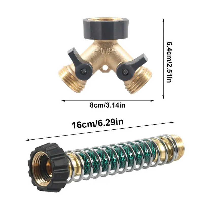 Water Hose Splitter Water Splitter With Spring Protector Leak-Proof 2 Way Connector 3/4 Inch Thread Hose Spigot Adapter For