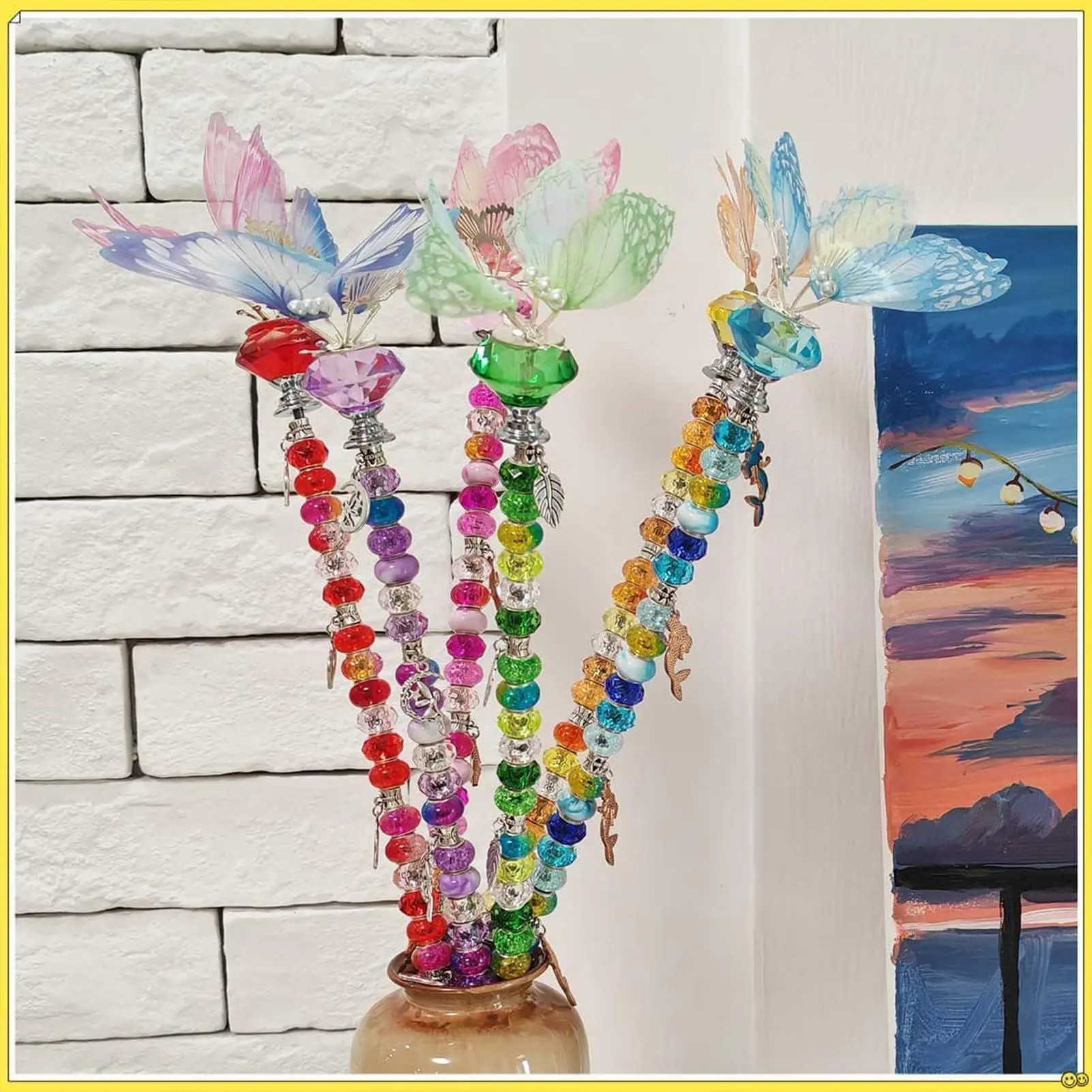 Beaded Garden Stakes Kit Fairy Wand Garden Stake Beads Kits Art Craft Supplies Butterfly Decoration For Outdoor Lawn Holiday