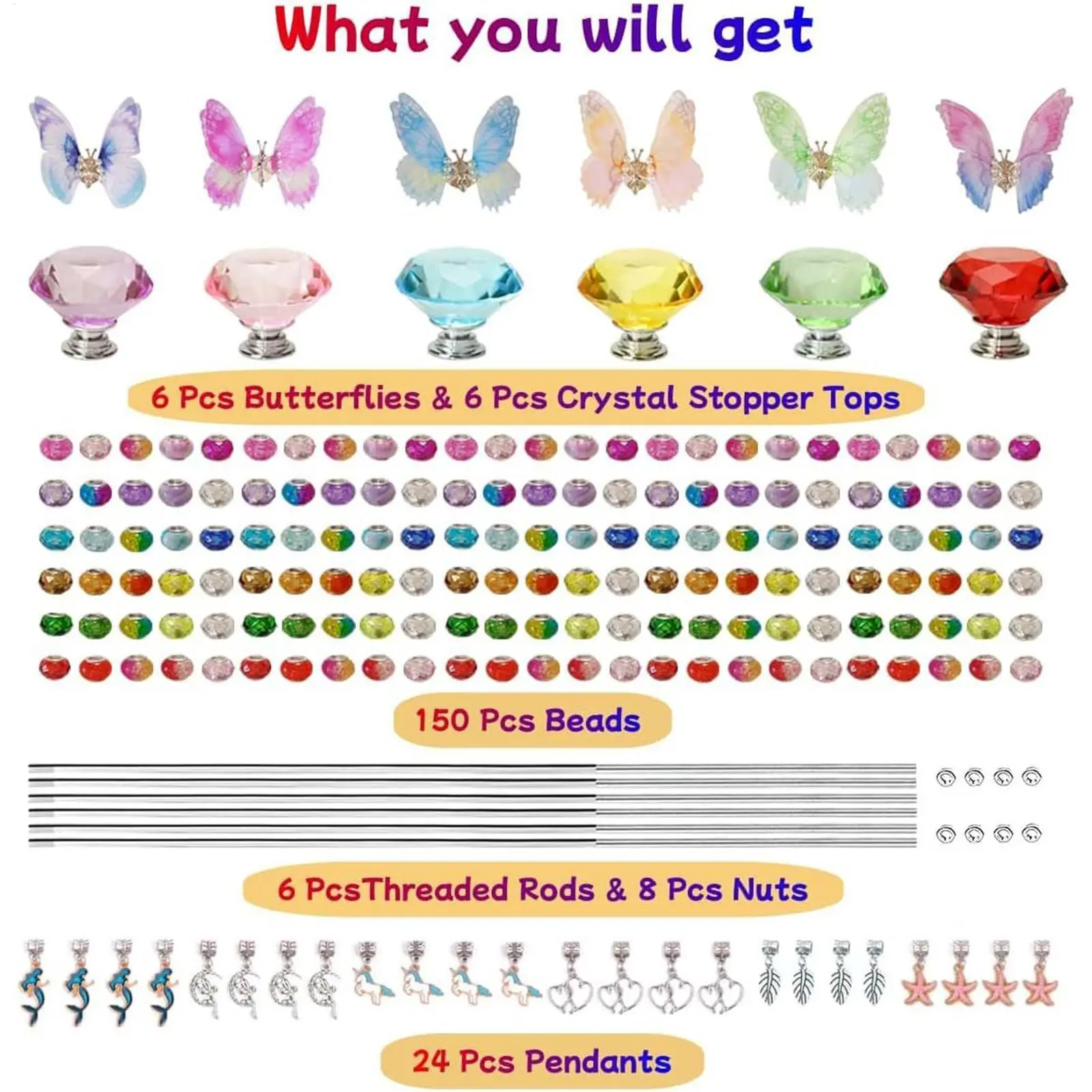 Beaded Garden Stakes Kit Fairy Wand Garden Stake Beads Kits Art Craft Supplies Butterfly Decoration For Outdoor Lawn Holiday
