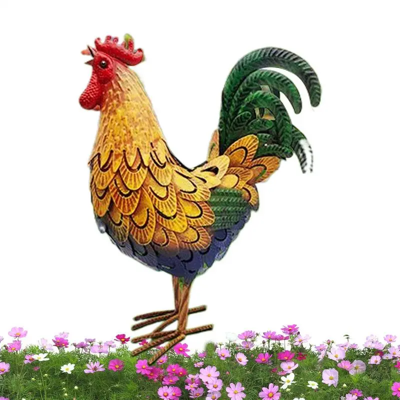 Metal Chicken Decor Iron Rooster Yard Art Chicken Figurine Farmhouse Decor Lawn Ornaments Standing Animal Sculpture Backyard