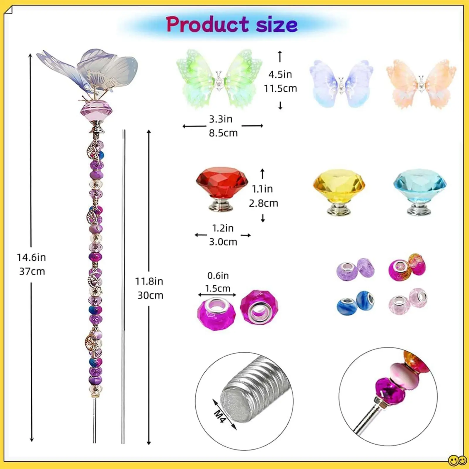 Beaded Garden Stakes Kit Fairy Wand Garden Stake Beads Kits Art Craft Supplies Butterfly Decoration For Outdoor Lawn Holiday