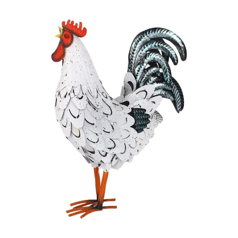 Metal Chicken Decor Iron Rooster Yard Art Chicken Figurine Farmhouse Decor Lawn Ornaments Standing Animal Sculpture Backyard