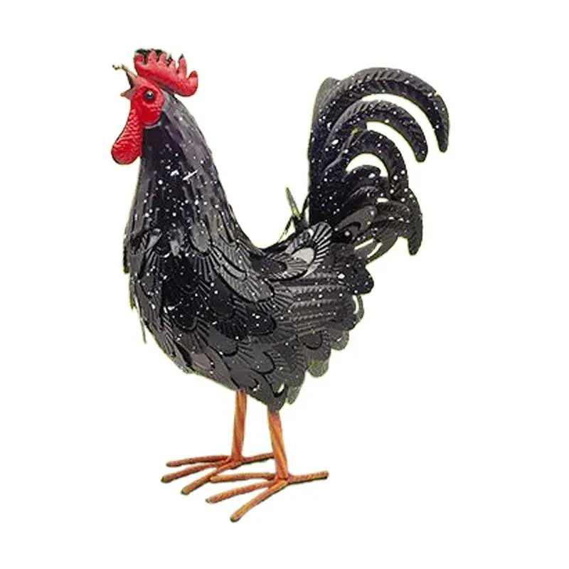 Metal Chicken Decor Iron Rooster Yard Art Chicken Figurine Farmhouse Decor Lawn Ornaments Standing Animal Sculpture Backyard