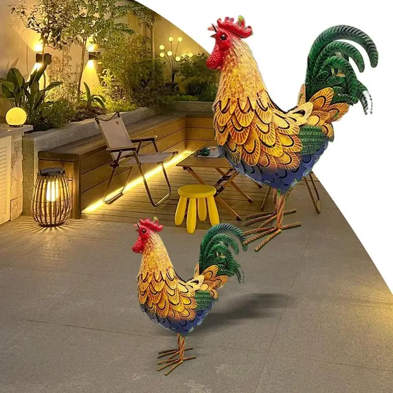 Metal Chicken Decor Iron Rooster Yard Art Chicken Figurine Farmhouse Decor Lawn Ornaments Standing Animal Sculpture Backyard