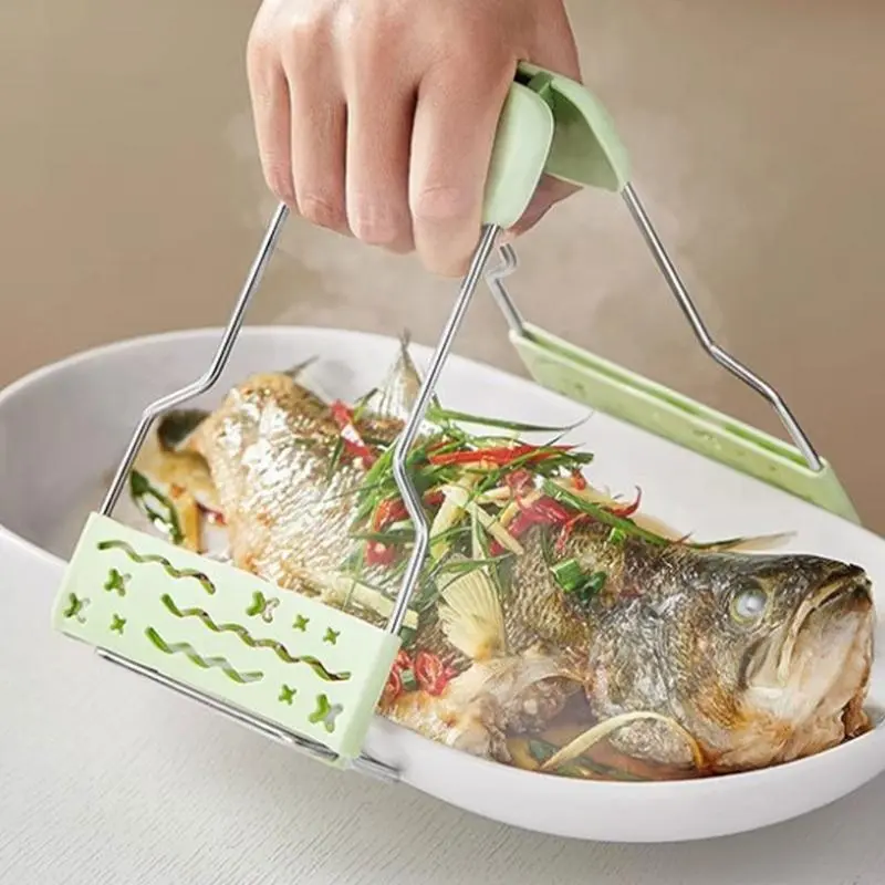 Hot Plate Gripper 3X Stainless Steel Anti Scald Hot Dish Grabber Multi-functional Cartoon Dinosaur Hot Bowl Tray Holder for