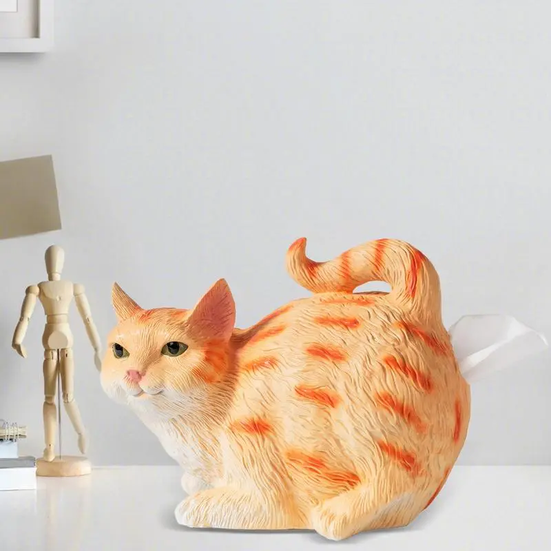 Cat Toilet Paper Holder Fun Tissue Box Cover Resin Animal Paper Towel Dispenser Multifunctional Funny Bathroom Accessories for