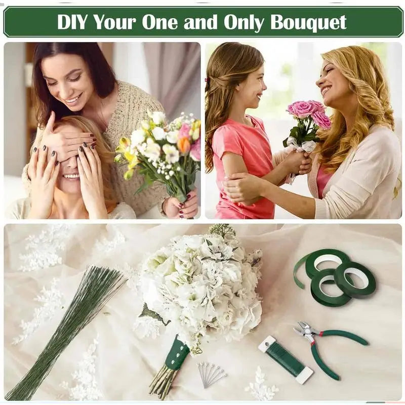 Floral Tape And Wire Bouquet Kit Creative Arts Crafts Stem Wraps Wedding Tool For Florist Corsages Projects Men Women