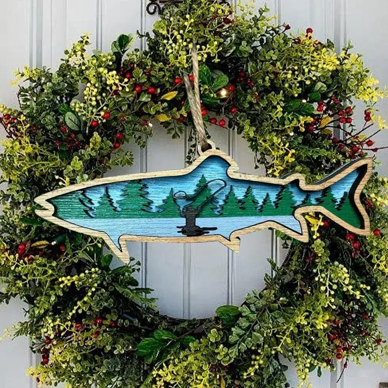 Rustic Wooden Fish Ornaments Shark Wall Art 3D Fish Decoration Coastal Cottage Decoration Countryside Home Ornaments For Table