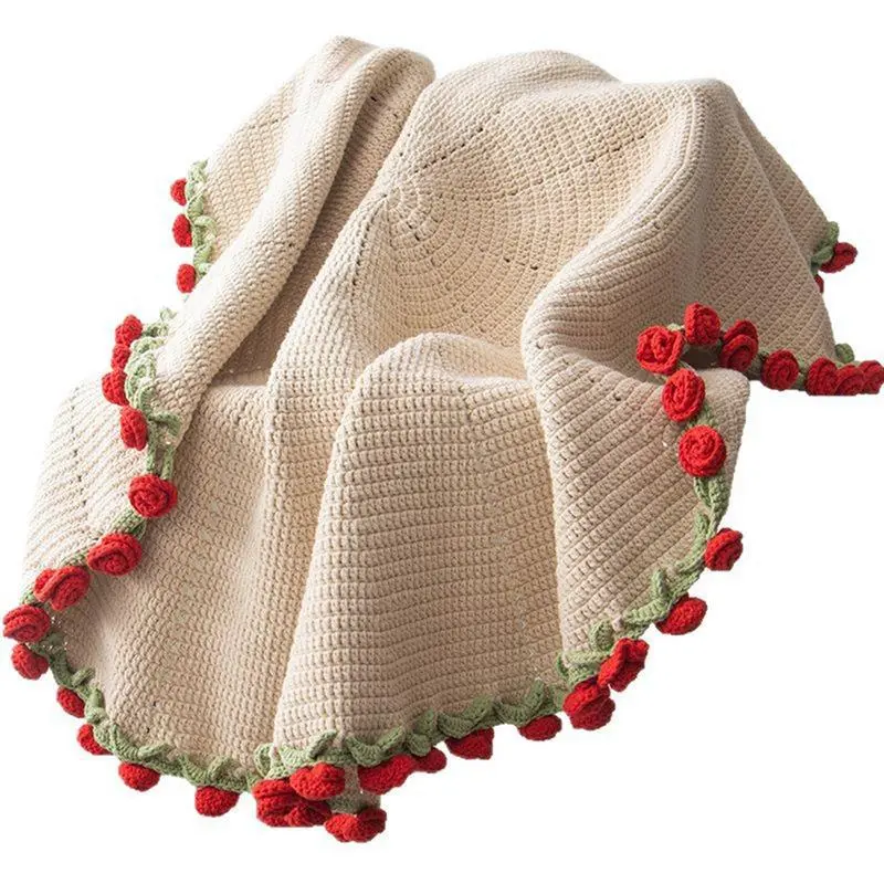Couch Blankets Crochet Flowers Bouquet Throw Blanket Knitted Art Comfortable Home Napping Bedding Romantic for Mother's Day
