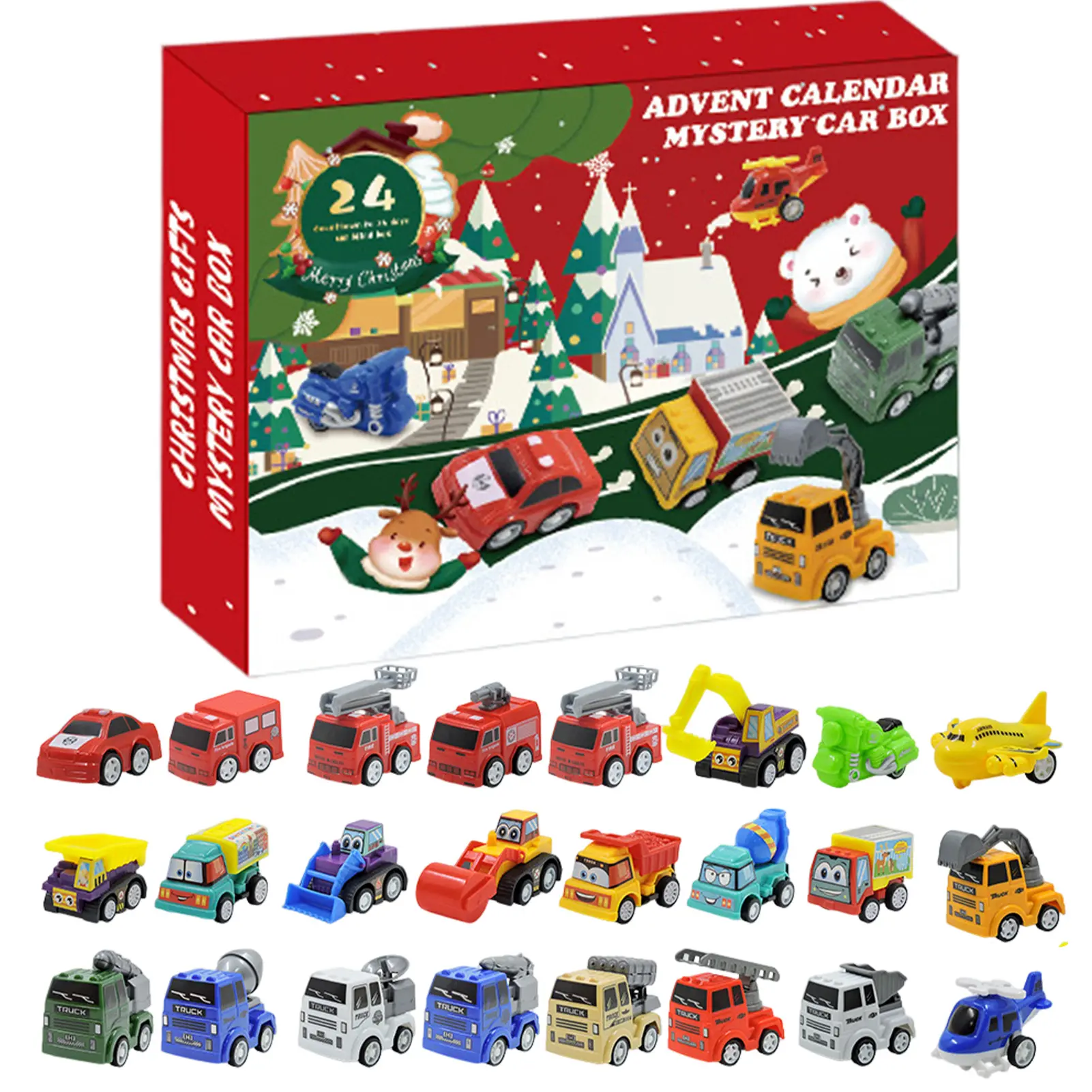 24PCS Christmas Advent Calendar Countdown Calendar Toy 24pcs Car Toy Children's Toy Car Christmas Gift New Year Calendar