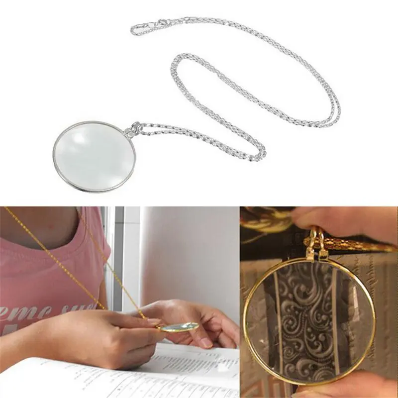 Decorative Monocle 5x Necklace Magnifier Magnifying Glass Pendant Gold Silver Plated Chain Necklace For Women Jewelry