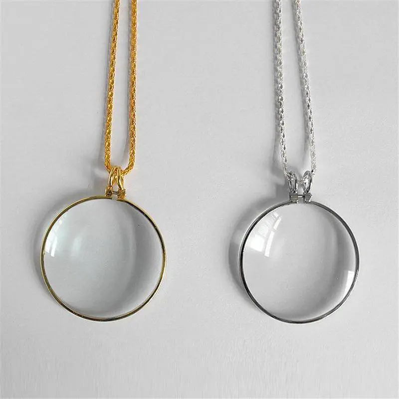 Decorative Monocle 5x Necklace Magnifier Magnifying Glass Pendant Gold Silver Plated Chain Necklace For Women Jewelry