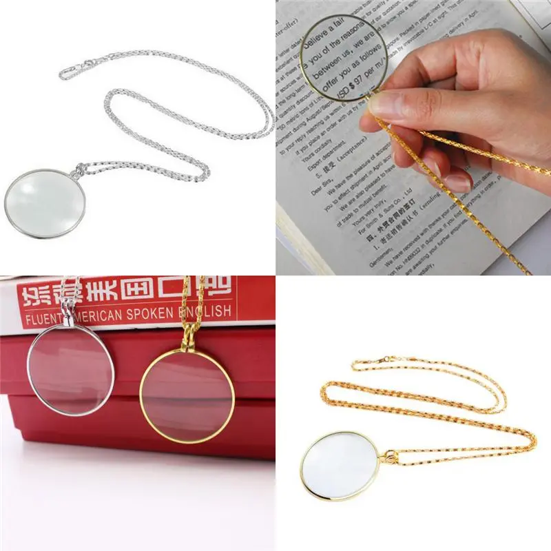 Decorative Monocle 5x Necklace Magnifier Magnifying Glass Pendant Gold Silver Plated Chain Necklace For Women Jewelry