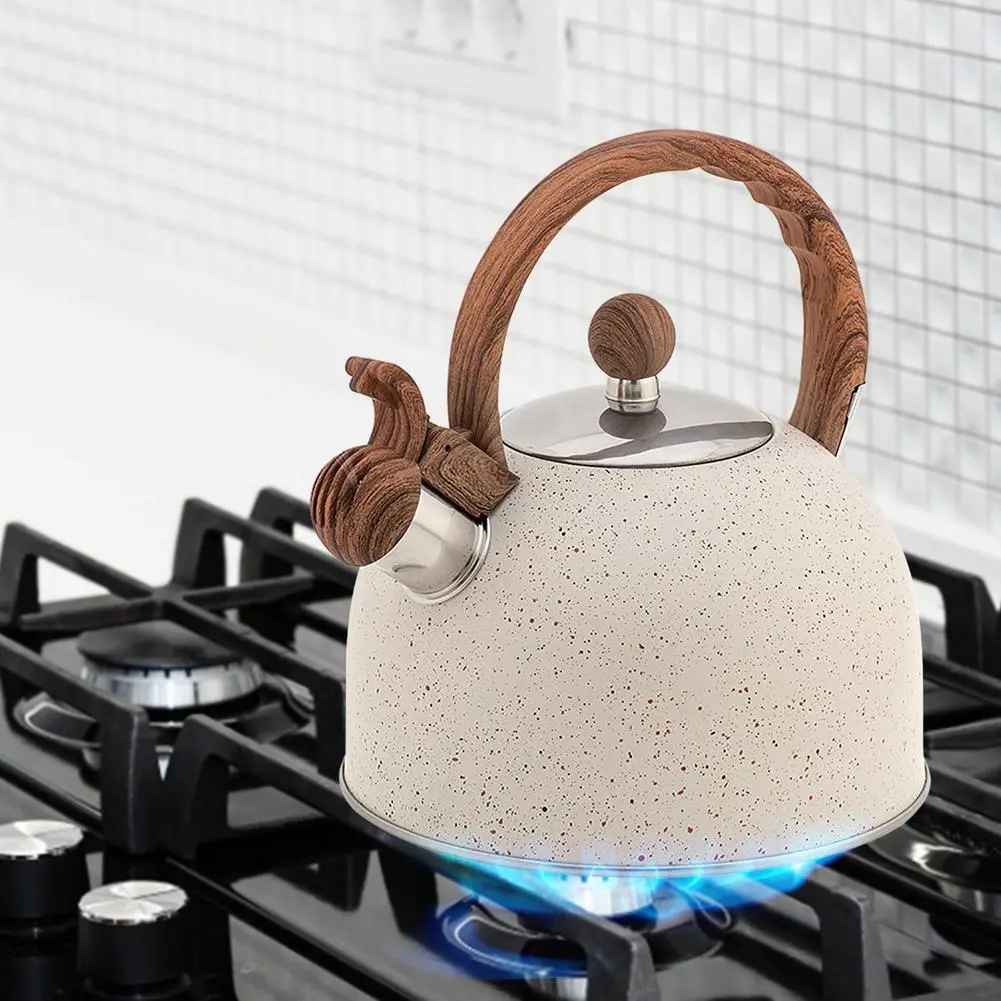 2.5L Stainless Steel Loud Whistling Tea Kettle Food Grade Tea Pot Stove Top Teapot Anti-Hot Wooden Handle For All Heat Source