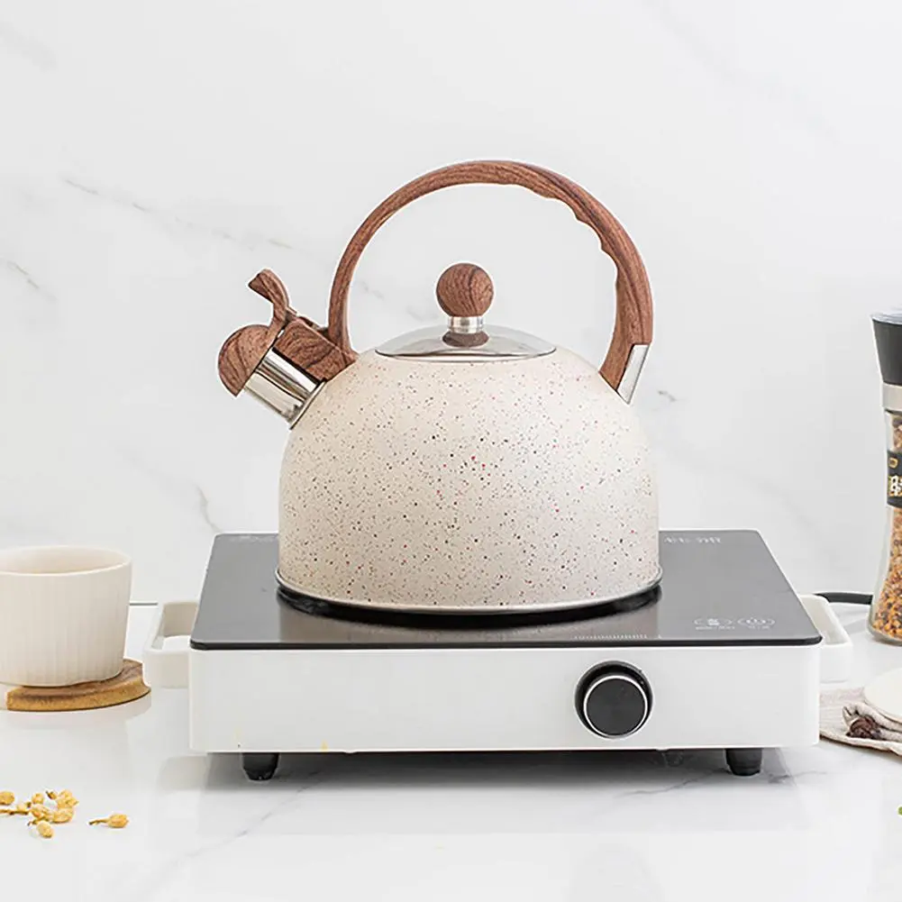2.5L Stainless Steel Loud Whistling Tea Kettle Food Grade Tea Pot Stove Top Teapot Anti-Hot Wooden Handle For All Heat Source