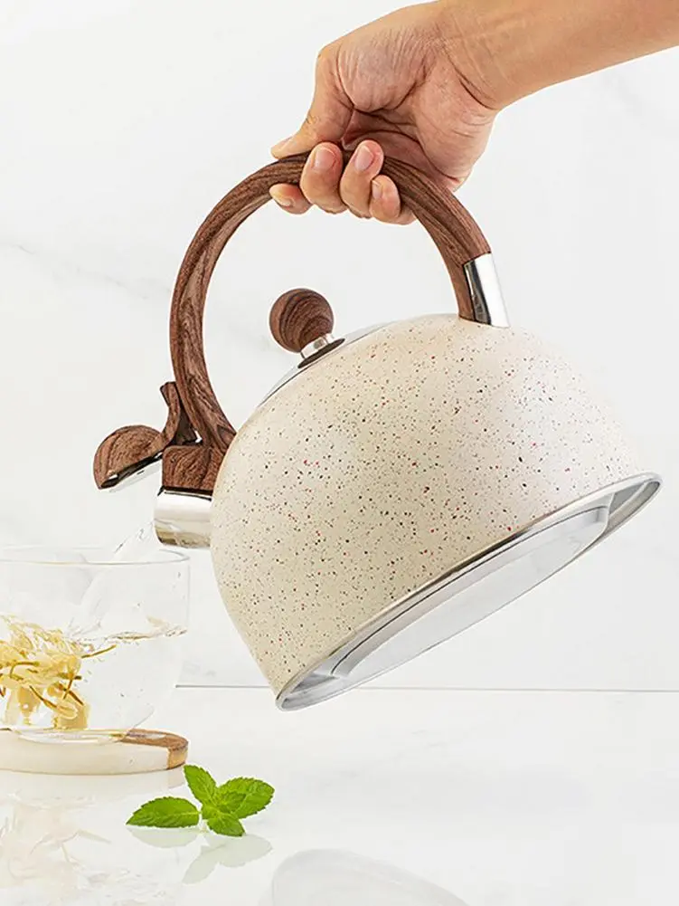 2.5L Stainless Steel Loud Whistling Tea Kettle Food Grade Tea Pot Stove Top Teapot Anti-Hot Wooden Handle For All Heat Source