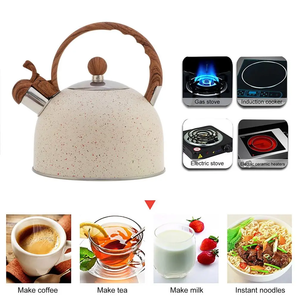 2.5L Stainless Steel Loud Whistling Tea Kettle Food Grade Tea Pot Stove Top Teapot Anti-Hot Wooden Handle For All Heat Source