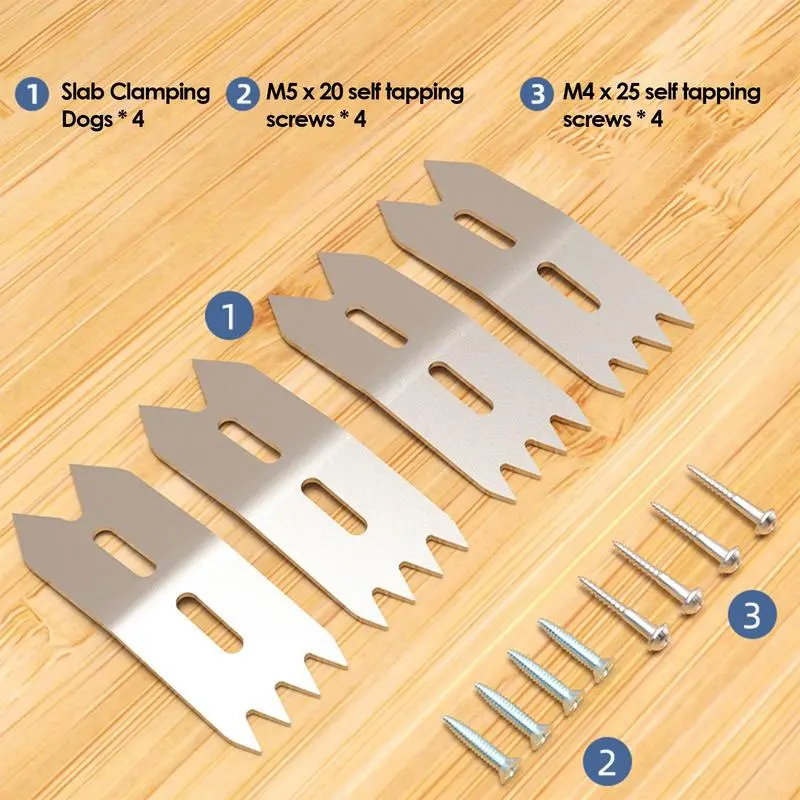 4pcs Wood Slab Clamping Dogs Woodworkers Bench Dog Clamps Wood Board Fixing tool Flexible Woodwork Clamping Tool with screws