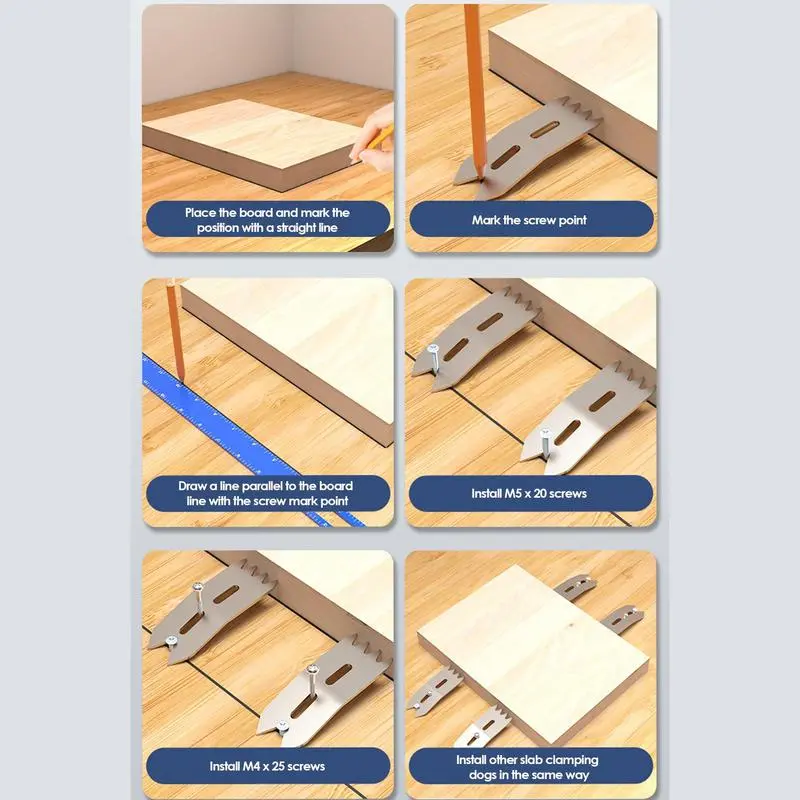 4pcs Wood Slab Clamping Dogs Woodworkers Bench Dog Clamps Wood Board Fixing tool Flexible Woodwork Clamping Tool with screws