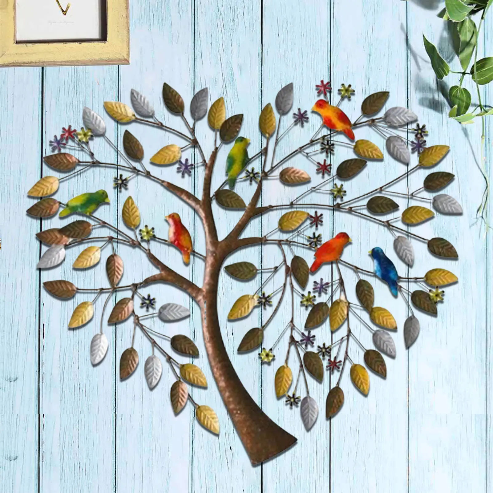 Heart Shape Family Tree Metal Wall Decor Tree of Life Metal Wall Art Bird Ornament Home Bedroom Living Room Window Decoration