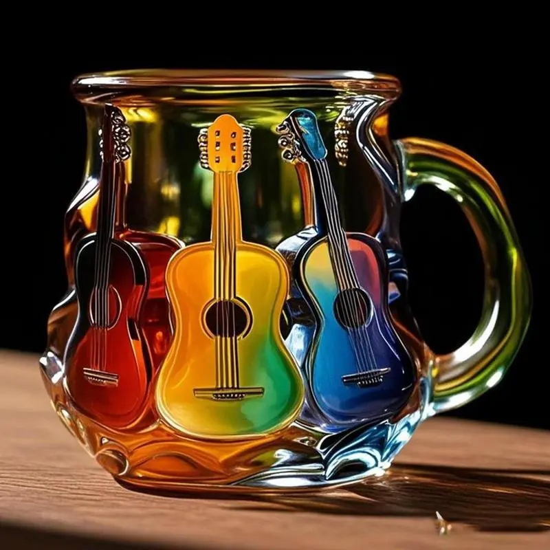 Guitar Mug Novelty Music Themed Mug Cup Latte Milk Hot Cocoa Beverages Glasses Novelty Music Note Cup Guitar Coffee Mugs