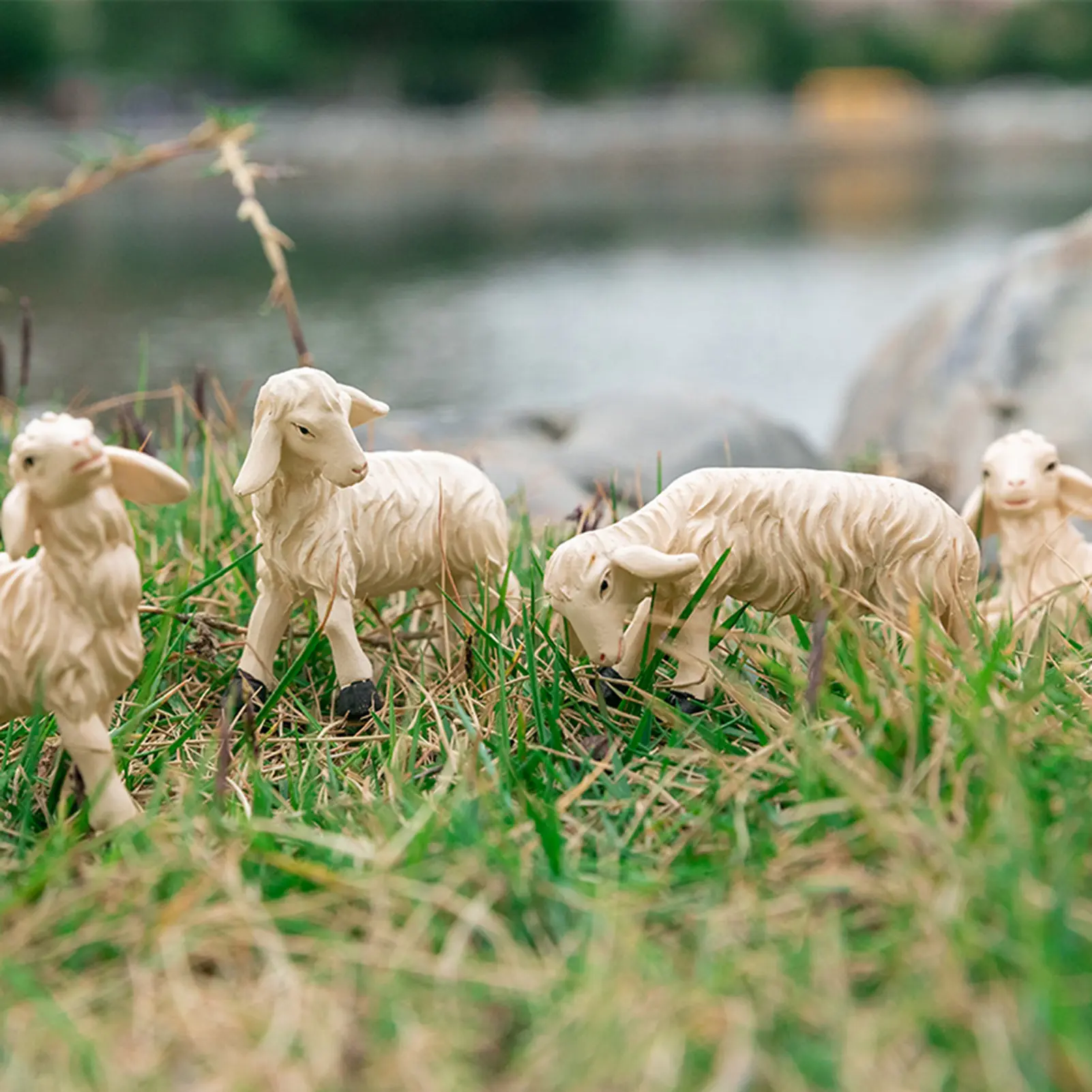6pcs Lamb Sheep Goat Model Lamb Statue Resin Crafts Lovely Garden Animal Statues Gifts Table Decoration