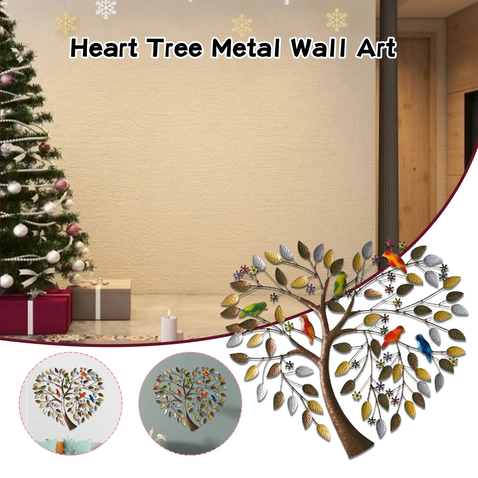 Heart Shape Family Tree Metal Wall Decor Tree of Life Metal Wall Art Bird Ornament Home Bedroom Living Room Window Decoration