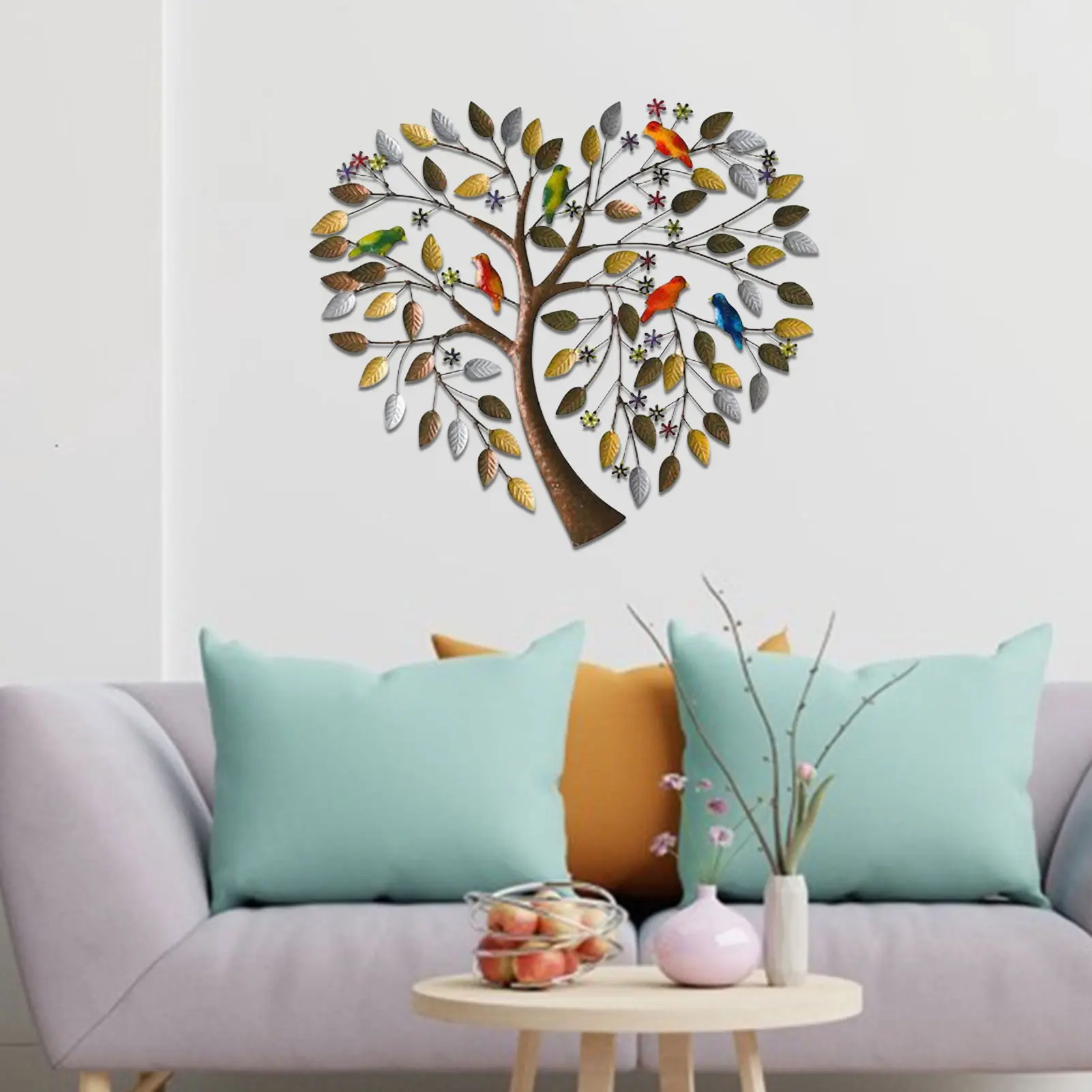 Heart Shape Family Tree Metal Wall Decor Tree of Life Metal Wall Art Bird Ornament Home Bedroom Living Room Window Decoration