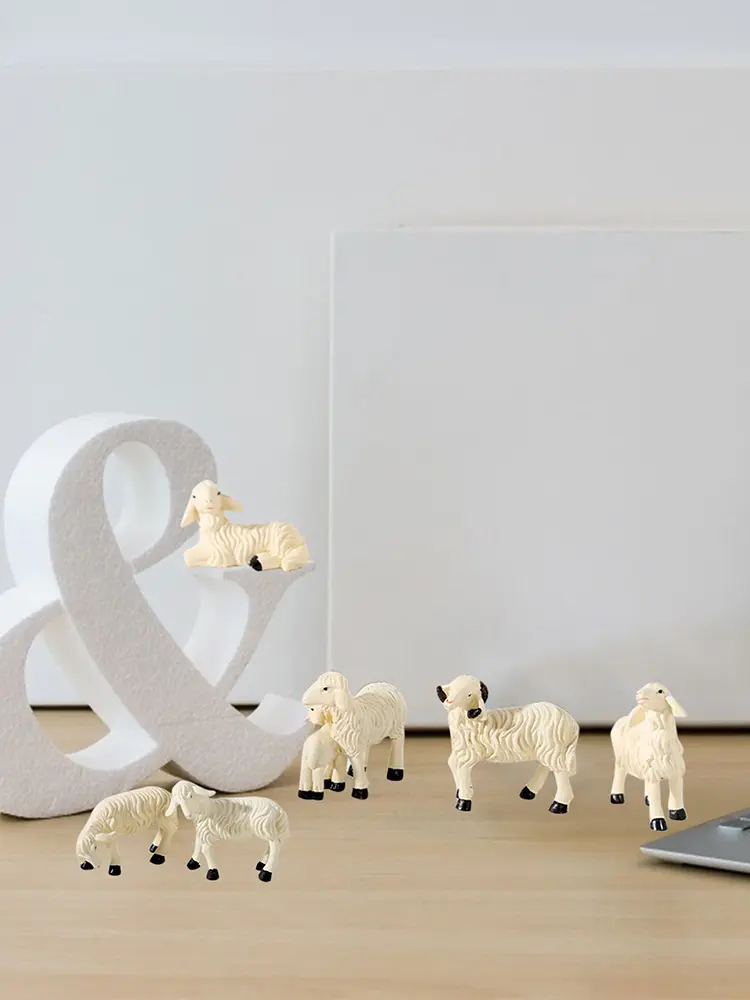 6pcs Lamb Sheep Goat Model Lamb Statue Resin Crafts Lovely Garden Animal Statues Gifts Table Decoration