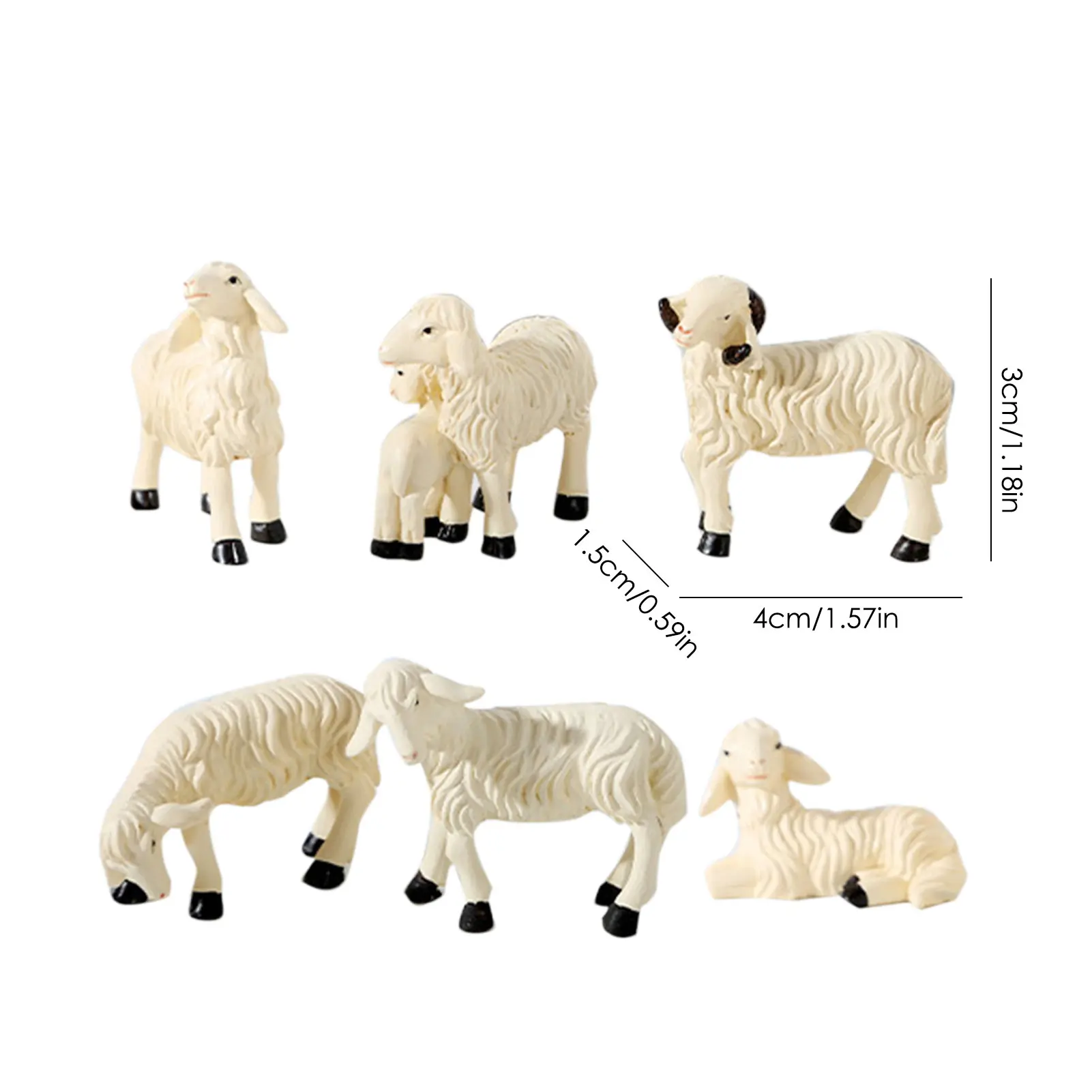 6pcs Lamb Sheep Goat Model Lamb Statue Resin Crafts Lovely Garden Animal Statues Gifts Table Decoration
