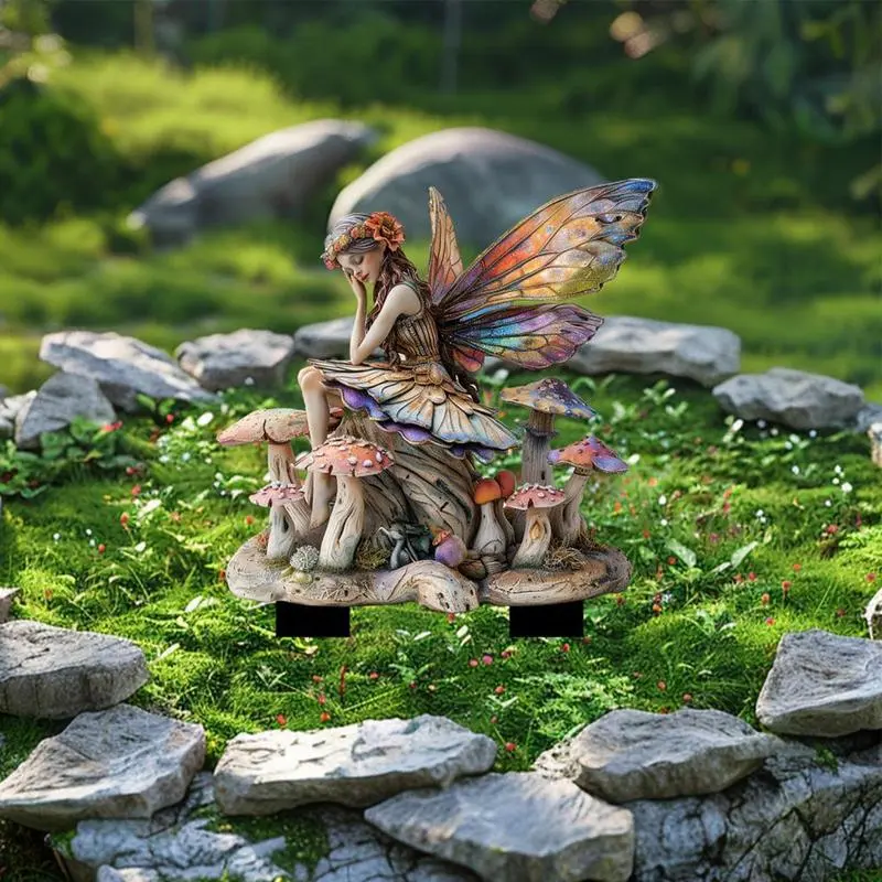 Fairy Garden Stakes Garden 2D Acrylic fairy Stakes Flower fairy outdoor ground plug Garden fairy ground plug  for Yards Patio