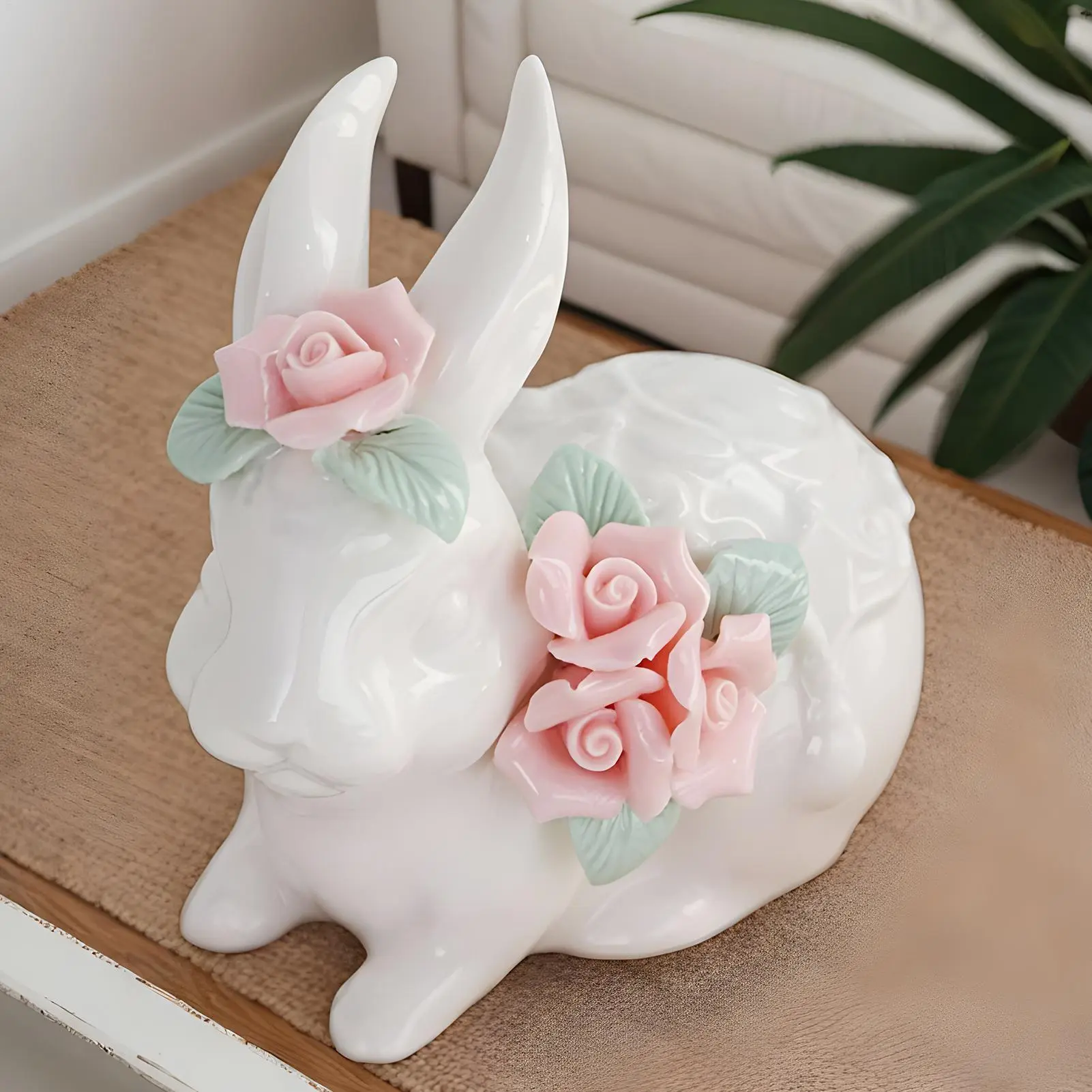 Ceramic Bunny Sculpture Cute Miniature Bunny Figure Hand held flower ceramic ornament rabbit Bunny Animal Figurine Craft