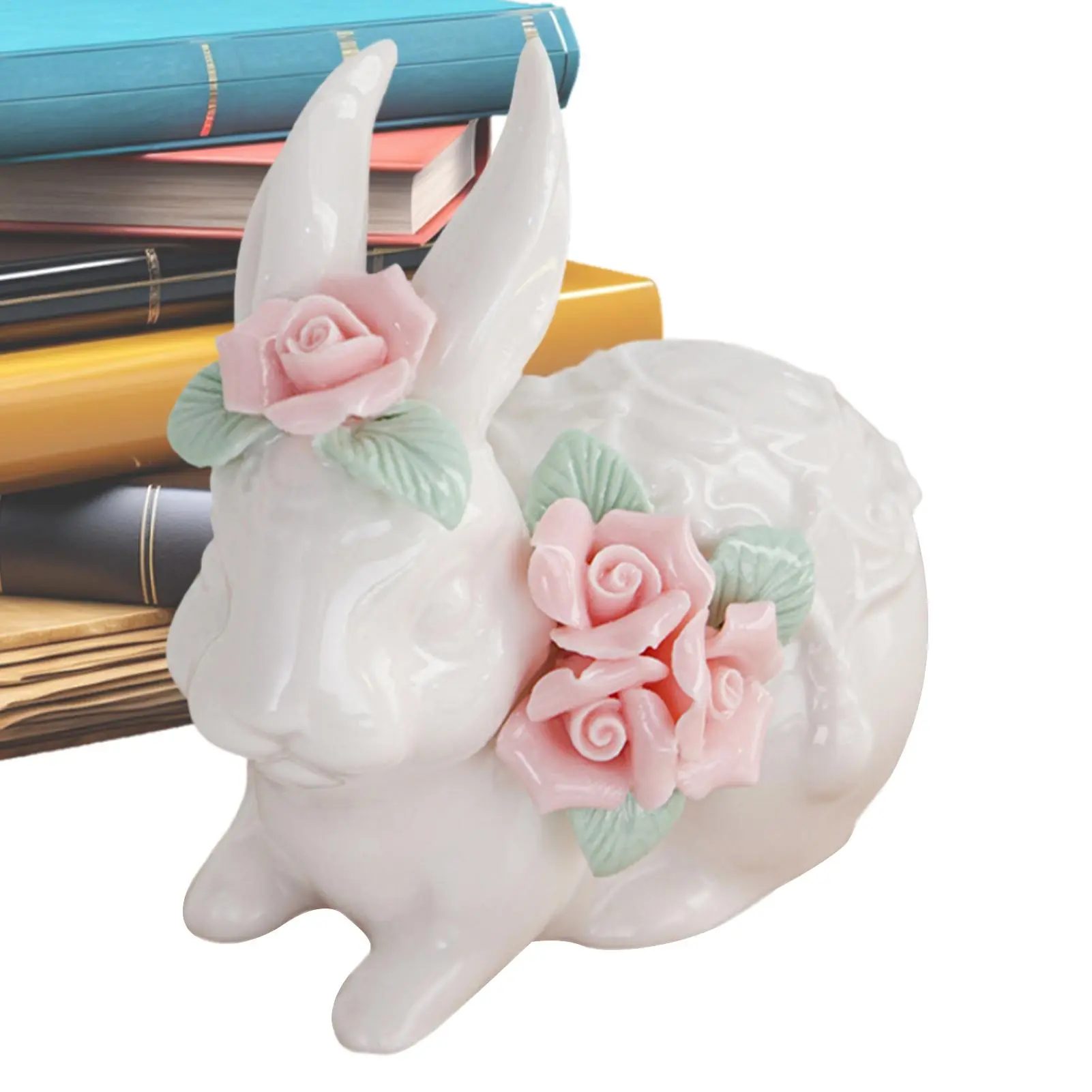 Ceramic Bunny Sculpture Cute Miniature Bunny Figure Hand held flower ceramic ornament rabbit Bunny Animal Figurine Craft