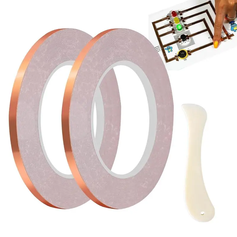 Copper Foil Tape for Stained Glass 2pcs Copper Paper Circuits Shielding Tape with Bone Folder Tool Conductive Adhesives Tapes