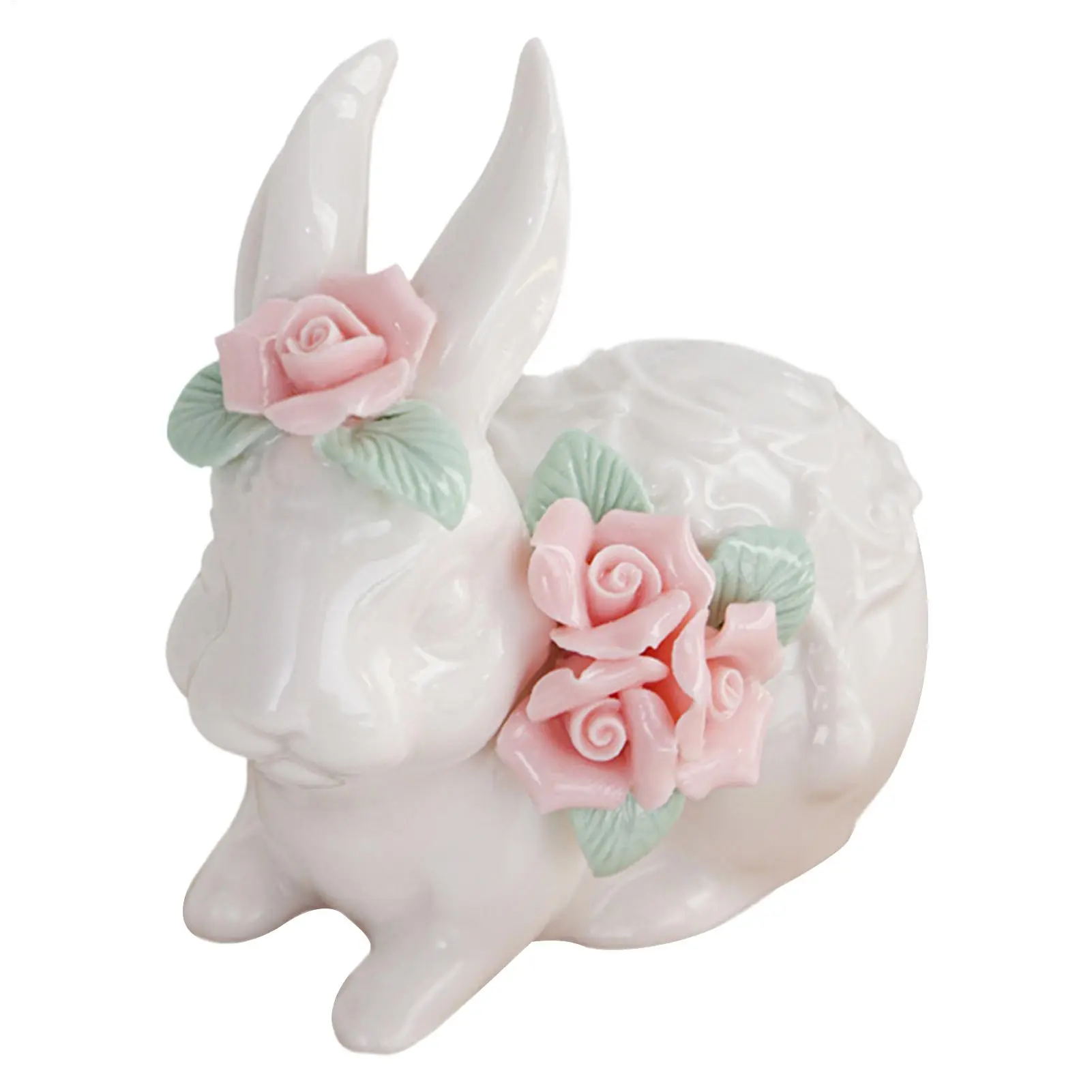 Ceramic Bunny Sculpture Cute Miniature Bunny Figure Hand held flower ceramic ornament rabbit Bunny Animal Figurine Craft