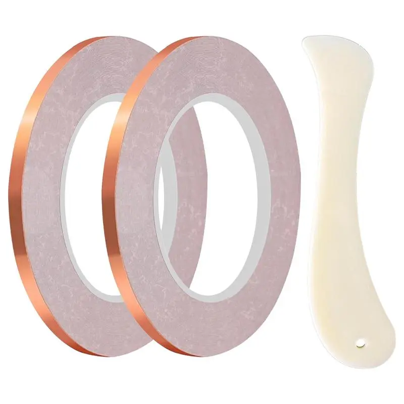 Copper Foil Tape for Stained Glass 2pcs Copper Paper Circuits Shielding Tape with Bone Folder Tool Conductive Adhesives Tapes