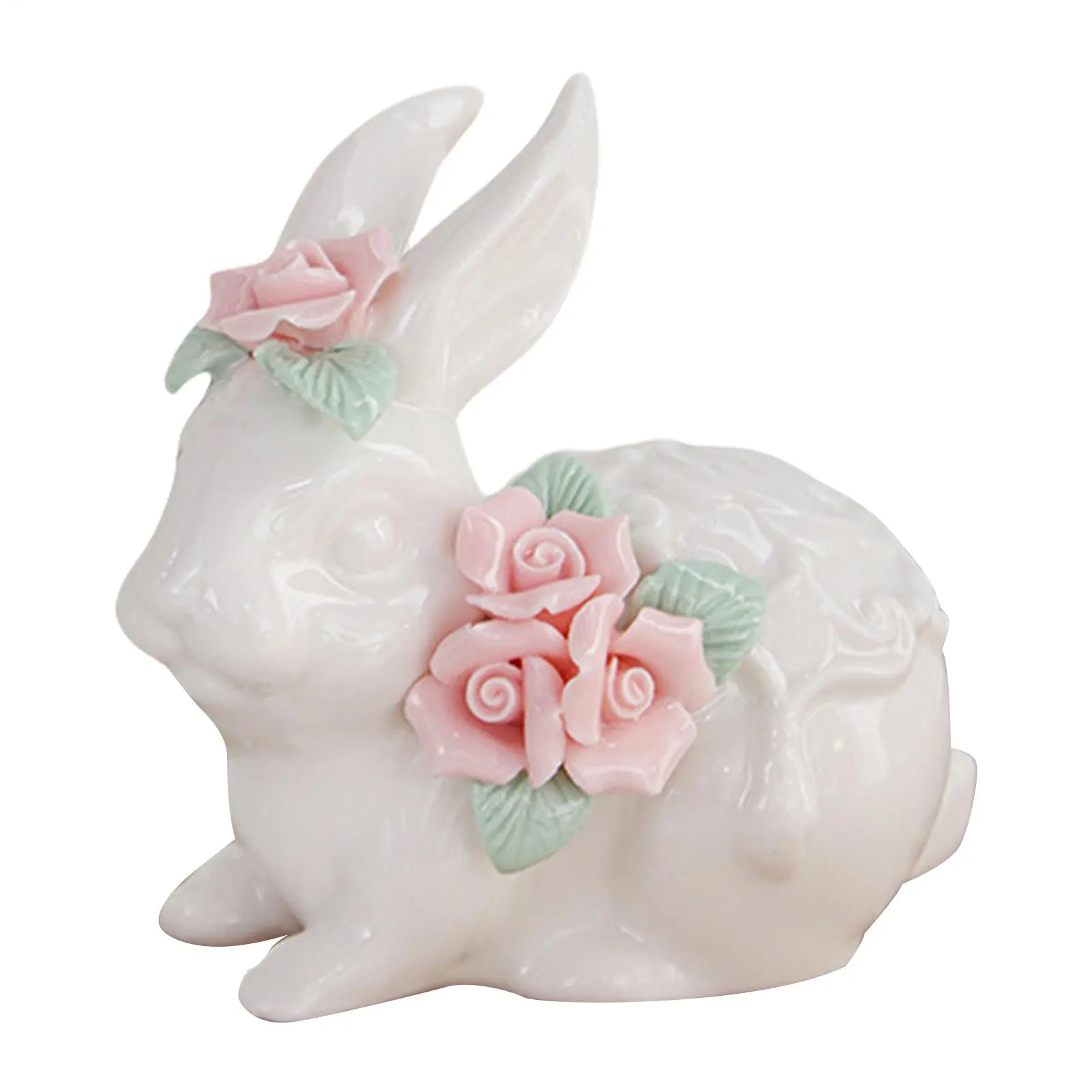 Ceramic Bunny Sculpture Cute Miniature Bunny Figure Hand held flower ceramic ornament rabbit Bunny Animal Figurine Craft