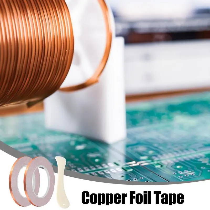 Copper Foil Tape for Stained Glass 2pcs Copper Paper Circuits Shielding Tape with Bone Folder Tool Conductive Adhesives Tapes