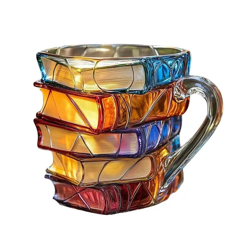 Book Coffee Mug Cappuccino Mug colorful 3D Library Book Mug Shelf Mug Milk Cup Tea Cup Arabic resin Glass Coffee Cup Kitchen Mug