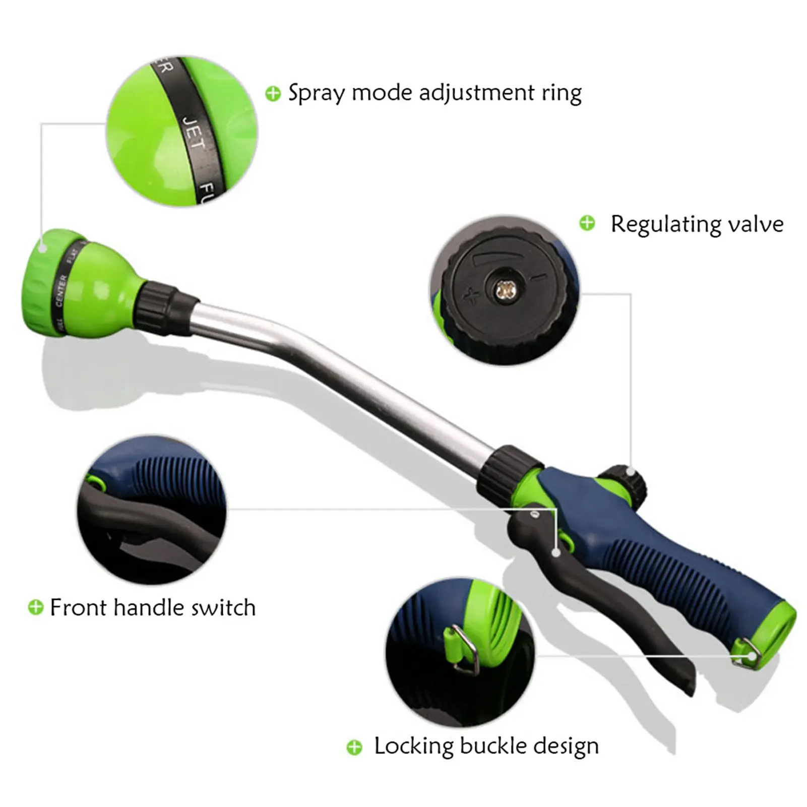 Garden Long Pole Water Gun Long Watering Gun 8 In 1 Hose Nozzle Sprayer Wand Garden Irrigation Plant Watering Car Wash Water Gun