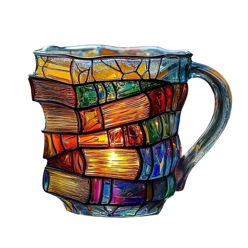 Book Coffee Mug Cappuccino Mug colorful 3D Library Book Mug Shelf Mug Milk Cup Tea Cup Arabic resin Glass Coffee Cup Kitchen Mug